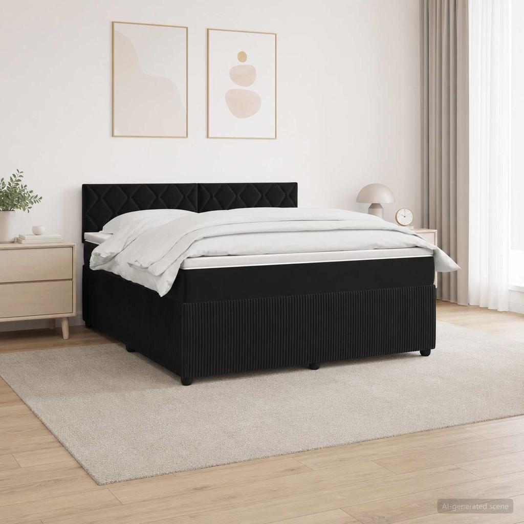 Box Spring Bed with Mattress Black 140 X 200 Cm Velvet