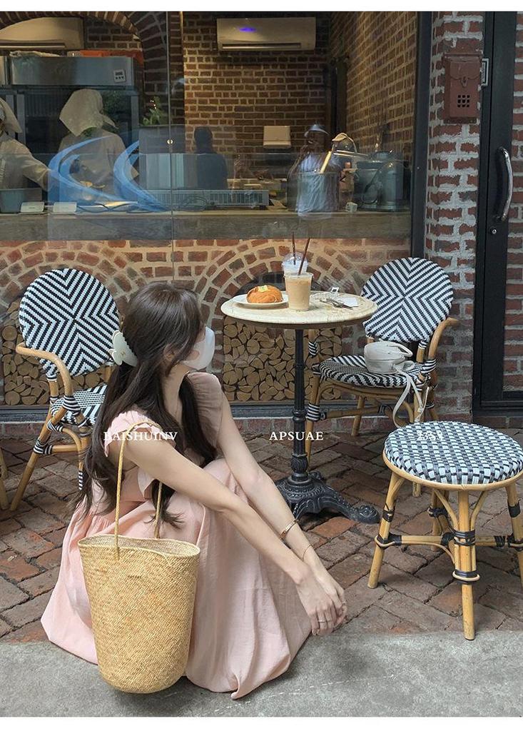 Women's Sweet Pink Ruffle Sleeve Square Neck Cinched Waist Long Dress - Summer 2026