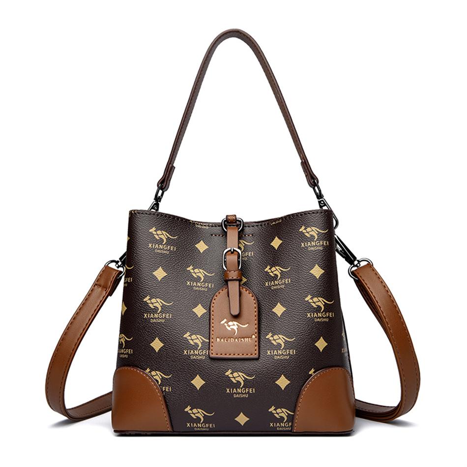 New Luxury Handbags Fashion Printing Bucket Bags Women Leather Handbag Shoulder Bags for Women Female Ladies Hand Bag Sac A Main