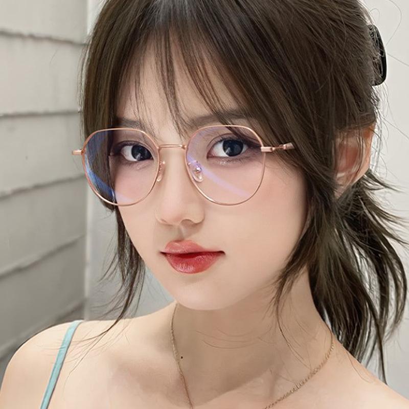 Anti Blue Light Blocking Glasses Ladies Myopia Glasses Ultralight Eyeglasses Metal Large Frame For Women