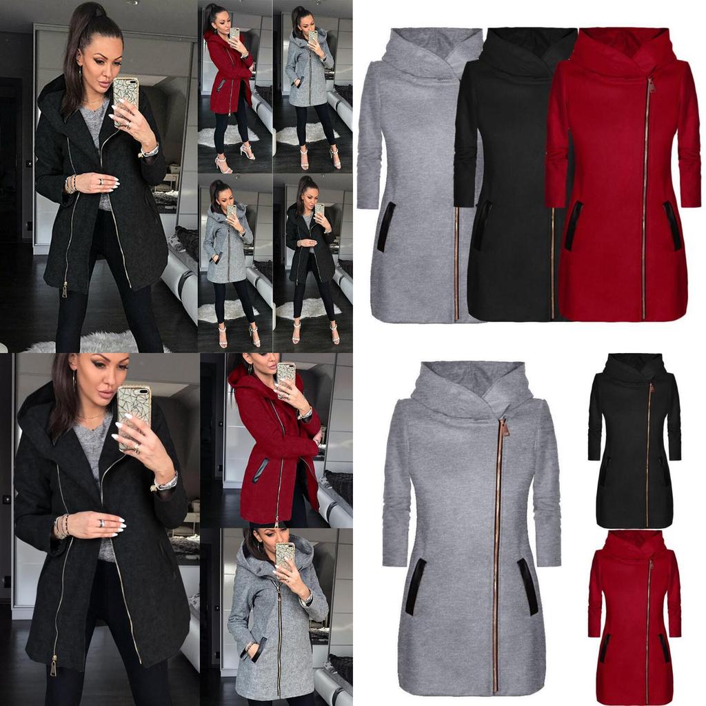 Stylish Women's Autumn Winter Zip Hooded Coat Jacket With Long Sleeve Design For All Occasions