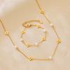 Sweet Flower Necklace Bracelet In Stainless Steel With Freshwater Pearl Neck Chains Choker Necklaces Bracelets Set For Women
