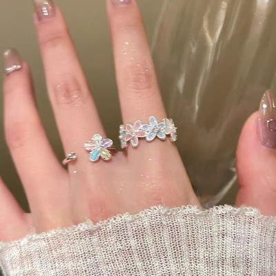First Love Korean Sister Dopamine Flower Ring Female Sweet Niche Design Index Finger Ring Opening Adjustable Ring