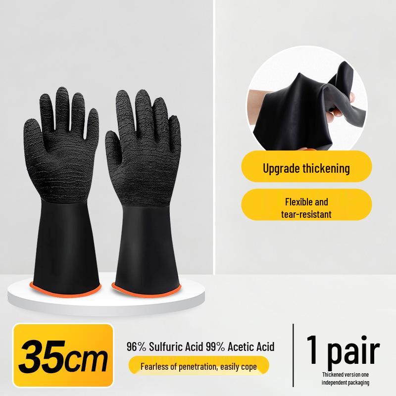 Chemical-Resistant Industrial Rubber Gloves: Acid & Alkali Protection, Anti-Corrosion, Oil-Resistant, Long & Thick Design for Laboratory Use.