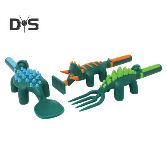 Dinosaur Toddler Utensils Set Fork Spoon Pusher Kids Cutlery Set for Fun Mealtime Adventures BPA-Free Kitchen Utensils for Self-Feeding Independence