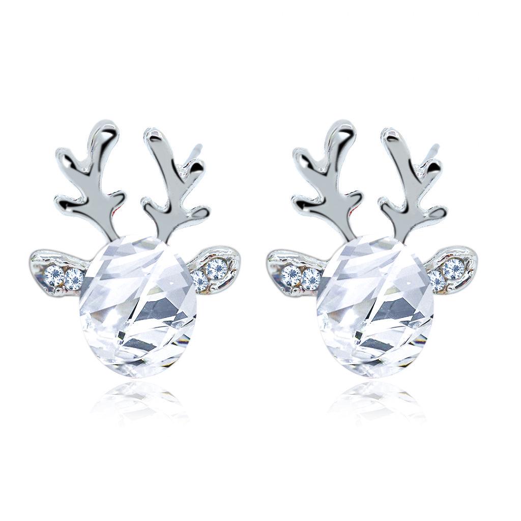Crystal Gem Antler Earrings - Three-Dimensional Christmas Reindeer Design