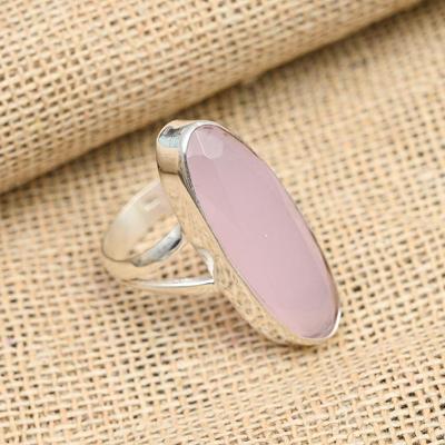 Anello in argento massiccio 925 fatto a mano con pietra preziosa di calcedonio rosa per le donne