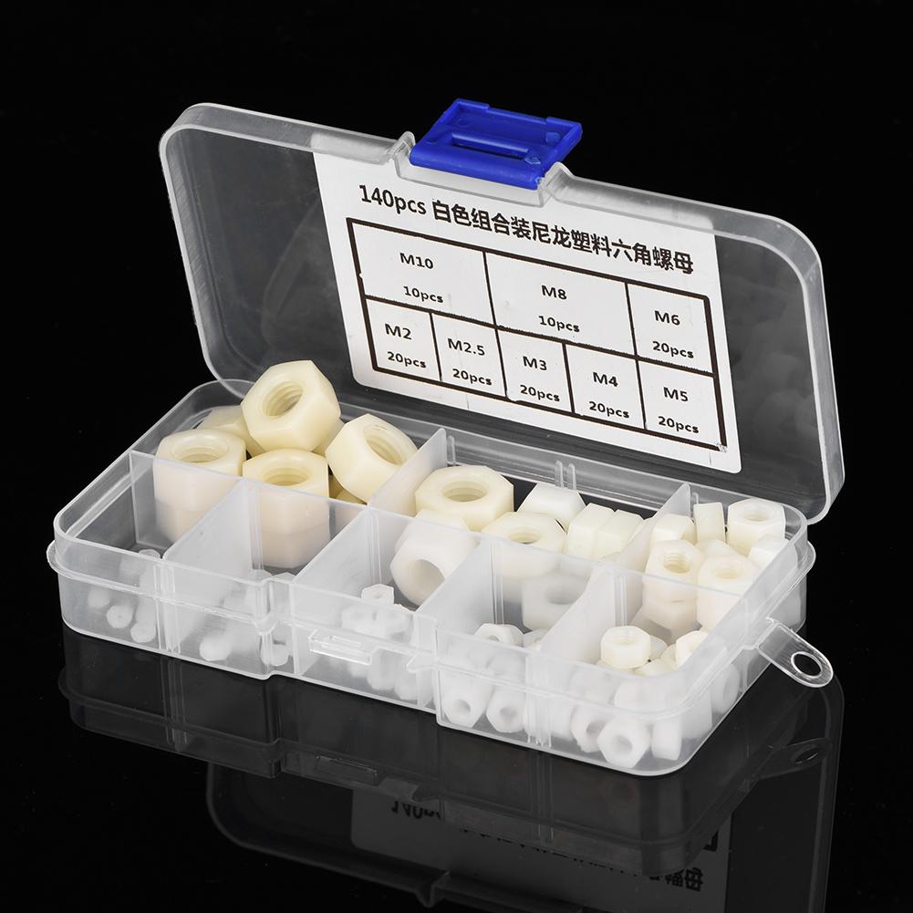 140pcs M2CelsiusM2.5CelsiusM3CelsiusM4CelsiusM5CelsiusM6CelsiusM8CelsiusM10 Thread Nylon Plastic Hex Hexagonal Nuts (Black)