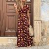 Swirl Print Bohemian Womens Dress with Large Ruffles Short Sleeves Furrow Ruffles and Work Belt