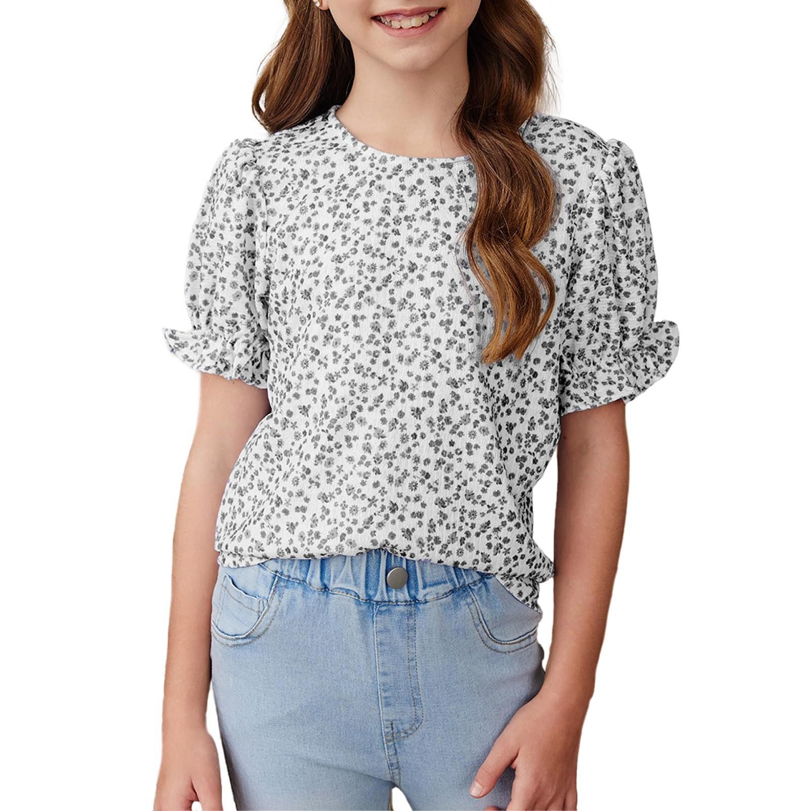 

Summer Children s Bohemian Floral Puffed-sleeve Floral Loose And Versatile Round-neck Pullover T-shirt 150 чёрный