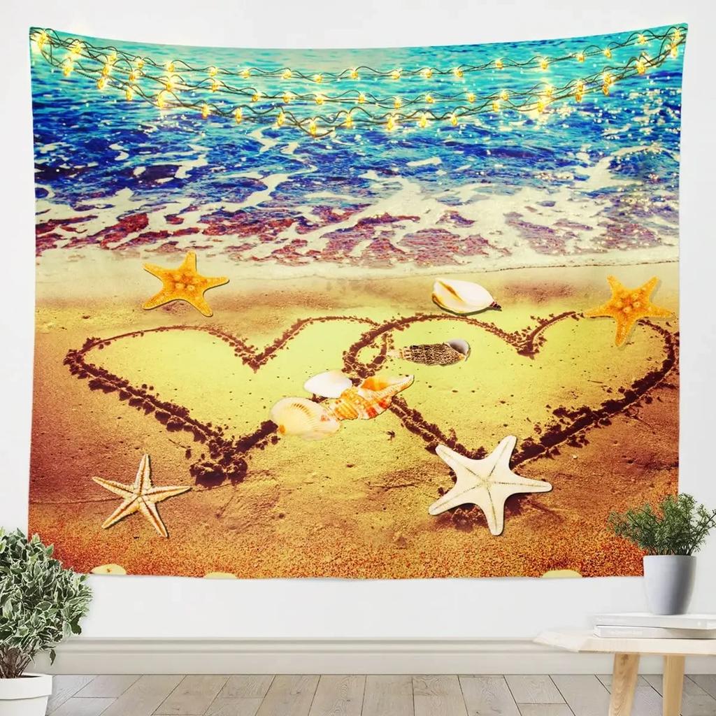 Starfish Seashells Tapestry Sea Creatures Tapestry Beach Blue Ocean Tapestry Wall Hanging Bedroom Living Room Dorm Decoration