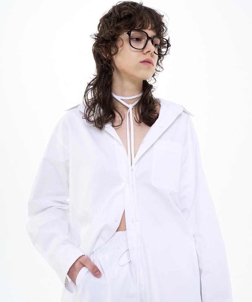 Bikwaieos Oversized Belted Cotton Shirt_White