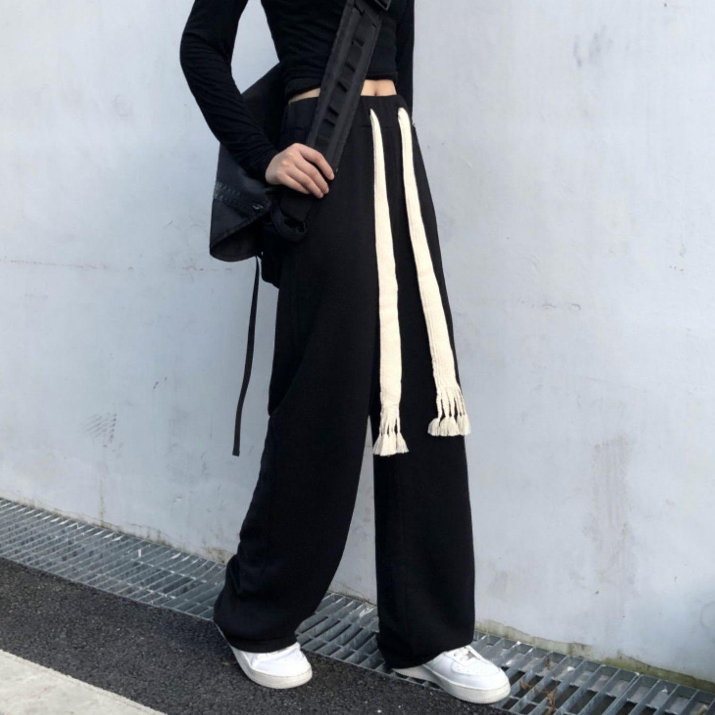 

2025 Petite Plus-Size Slimming Trousers: Women s Spring/Autumn Casual Wide Leg Pants with Drawstring 2XL (for 125-145 kg)