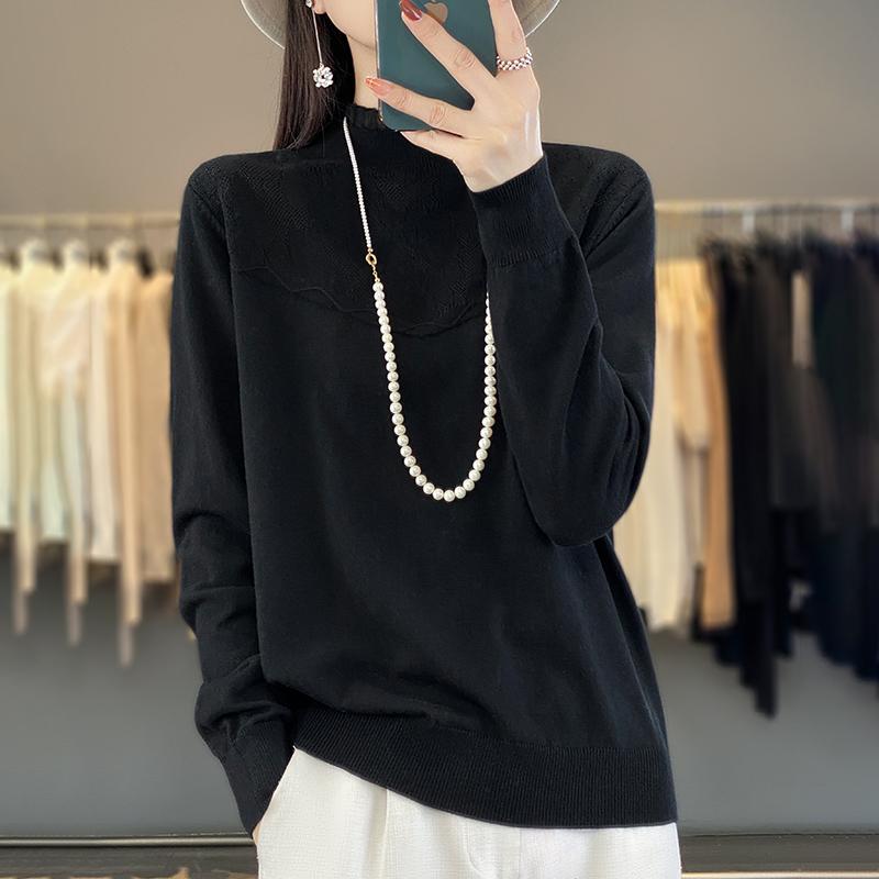 Damen Kaschmirpullover Qinghe Kaschmir 50% Wolle 50% Maulbeerseide Damen Herbst und Winter Kaschmir Pullover Weich und Warm