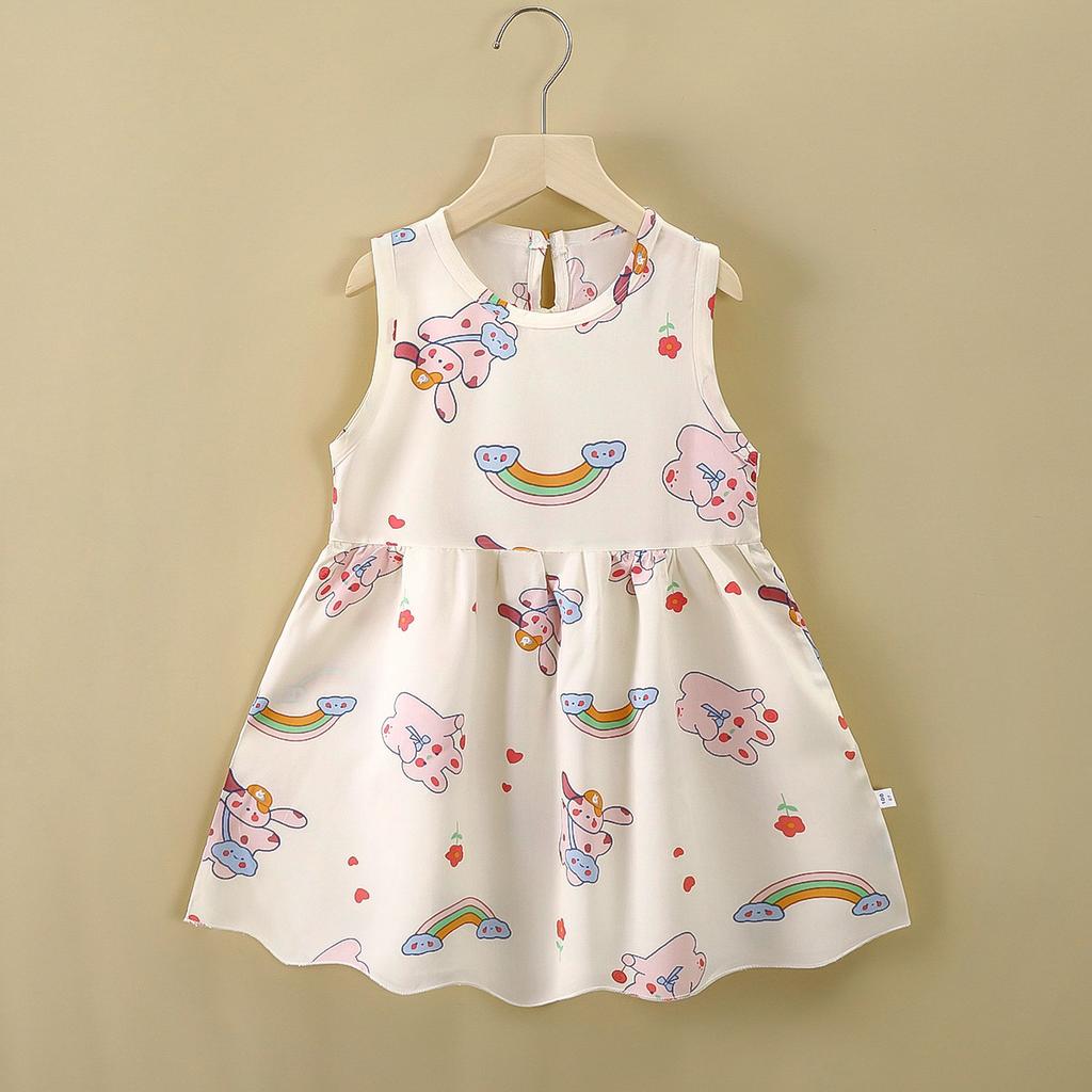 Cute Floral Print Sleeveless Princess Dress for Infant Girls Casual Summer Baby Girls Vest A Line Dress