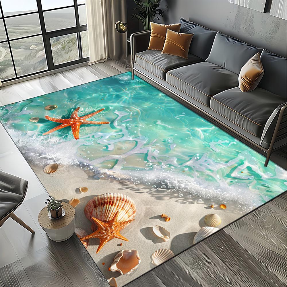 New Starfish Beach Shell Sea Star Sand Carpet Rug for Living Room Bedroom Home Sofa Decoration,Kids Play Non-slip Floor Mat