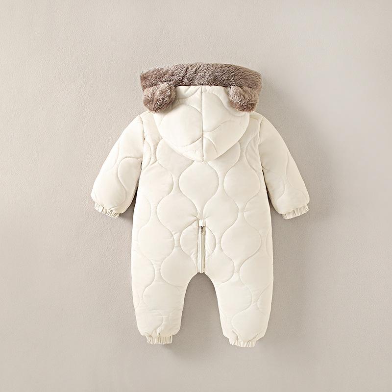 Baby Boys and Girls Bodysuits Cute Cartoon Hooded Winter Pajamas - Thickened Padded Fashion Warm Baby Pajamas