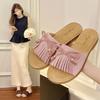 Fashion out versatile beach Internet celebrity cool slippers women 2025 summer new flat bottom one word cool slippers women wear