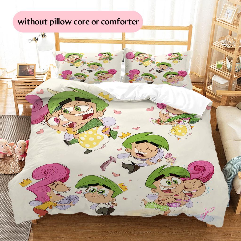 The Fairly OddParents2 Pattern Bedding Quilt Set Home Decoration Gift (1 * Duvet Cover + 2 * Pillowcase Without Core)