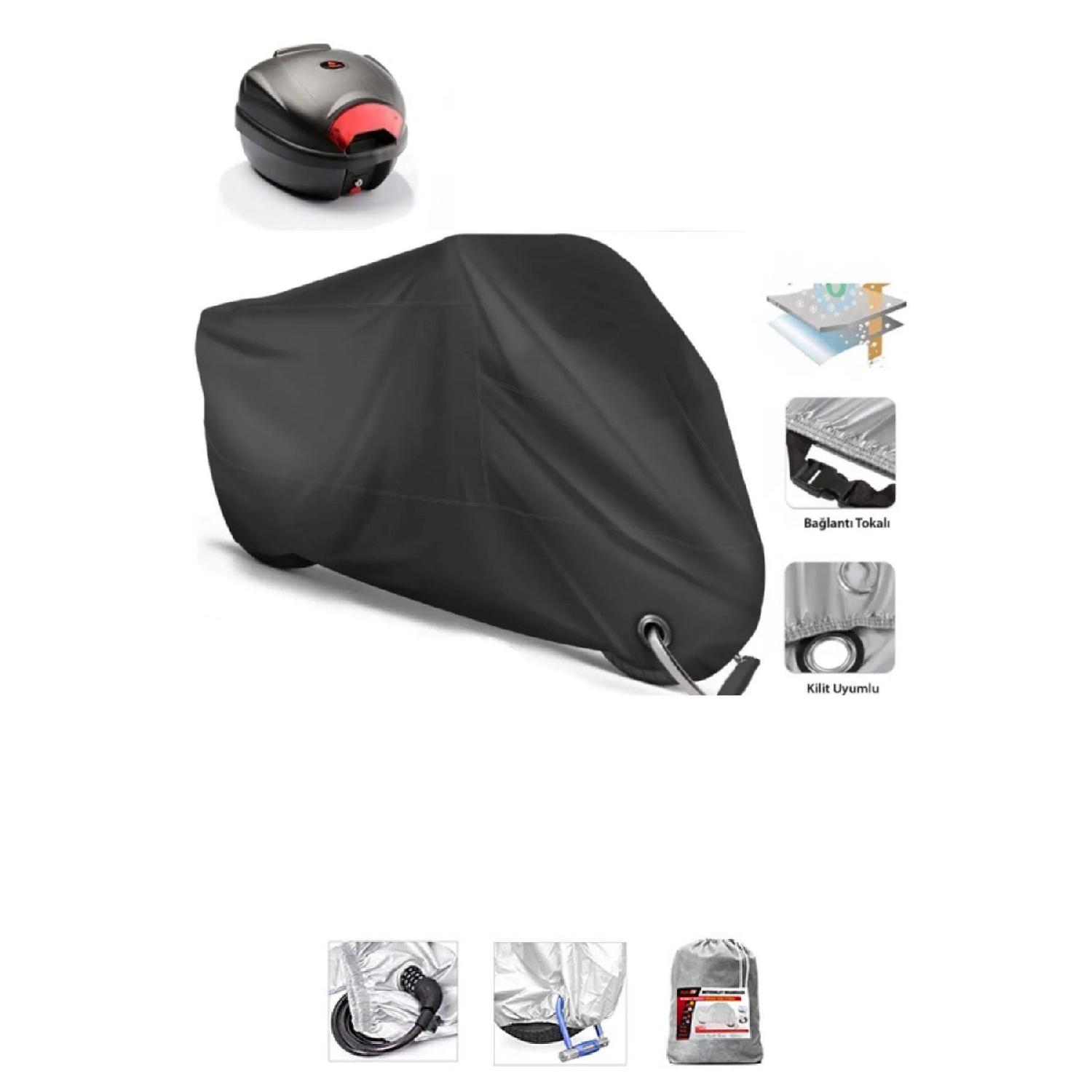 

Black Motorcycle Tarpaulin With Rear Bag And Lock Compatible For Rks Reale 125x, Safe