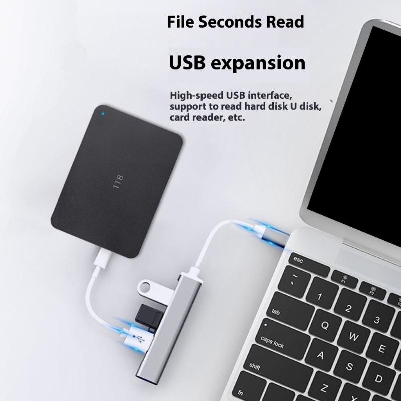 Aluminum USB C Splitter 4 in 1 USB C/USB Adapter Docking Station with 3xUSB2.0+1xUSB3.0+1 Adapter Laptops Dock for Laptop