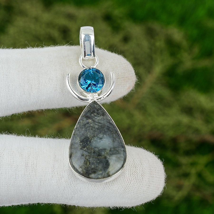 Серебро 925 пробы Нипомо Марказит Драгоценный камень Швейцарский голубой топаз Дочь Уникальная подвеска
