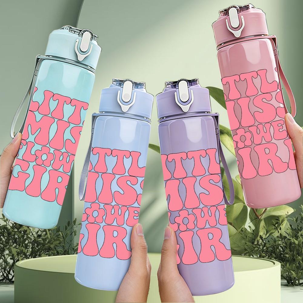 1PC Little Miss Flower Girl Letter 750ml Color Plastic Sports Water Bottle Leakproof Flip Straw Lid Suitable for Sports Office Home Use