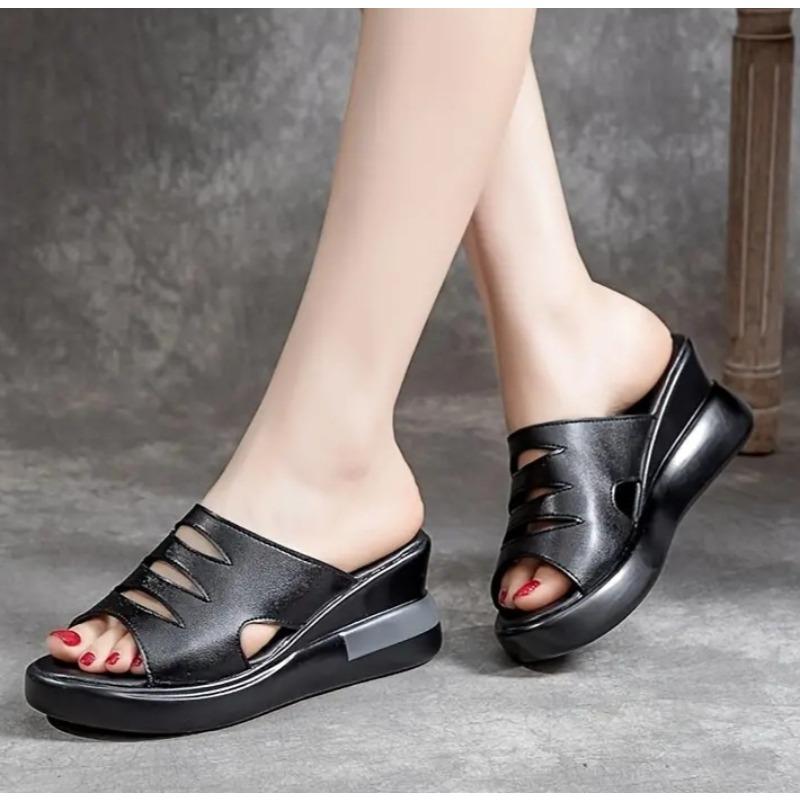 Black White Wedges Heel Sandals Women Summer New Thick Bottom Platform Open Toe Slippers High Heel Slippers