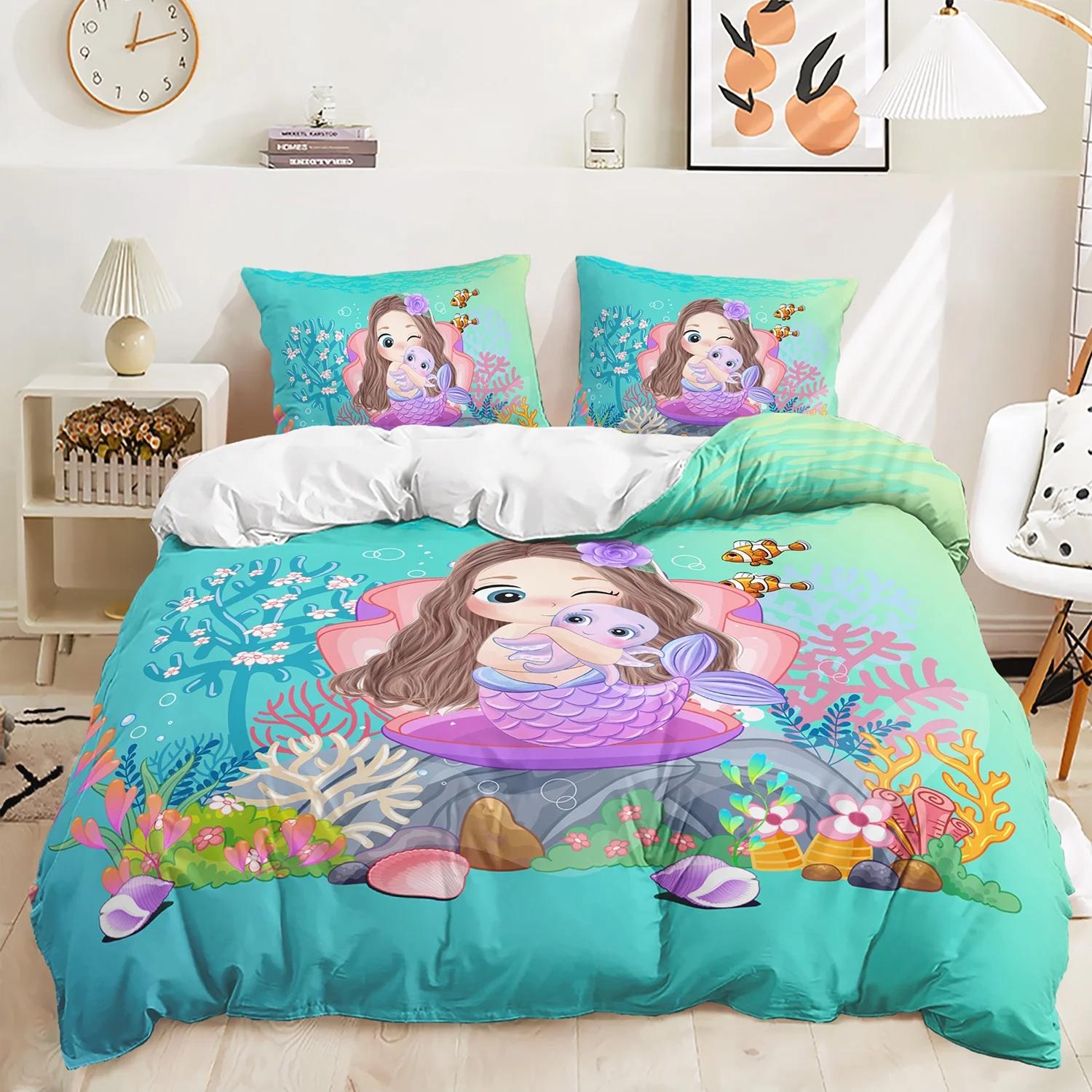 

Одеяло Красивая Русалка Кровать Подходит Для Детей Мальчиков Девочек Кровать Принцессы Русалки Теплая Удобная Дышащая Comforter (quilt)-EU Single(135*200cm)3pcs