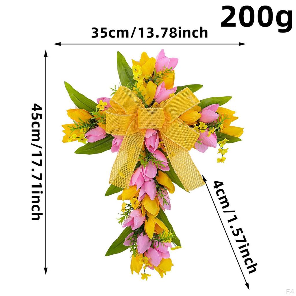 Easter Cross Wreath Artificial Flower Gift Garland Hanger Spring Tulip Door for