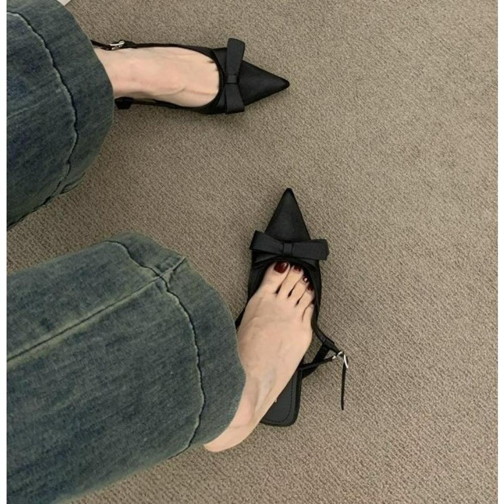 Silk Satin Gentle Bow Single Shoes Women's Back Trip Strap Bag Top Beautiful Temperament Sandals