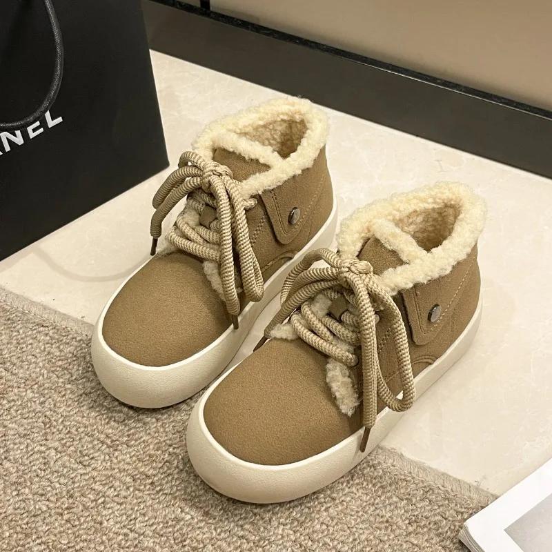 2024 New Hot-selling Comfortable and Versatile Women's Boots Lace-up Flat Heel Warm Winter Comfortable Women's Shoes Zapatos