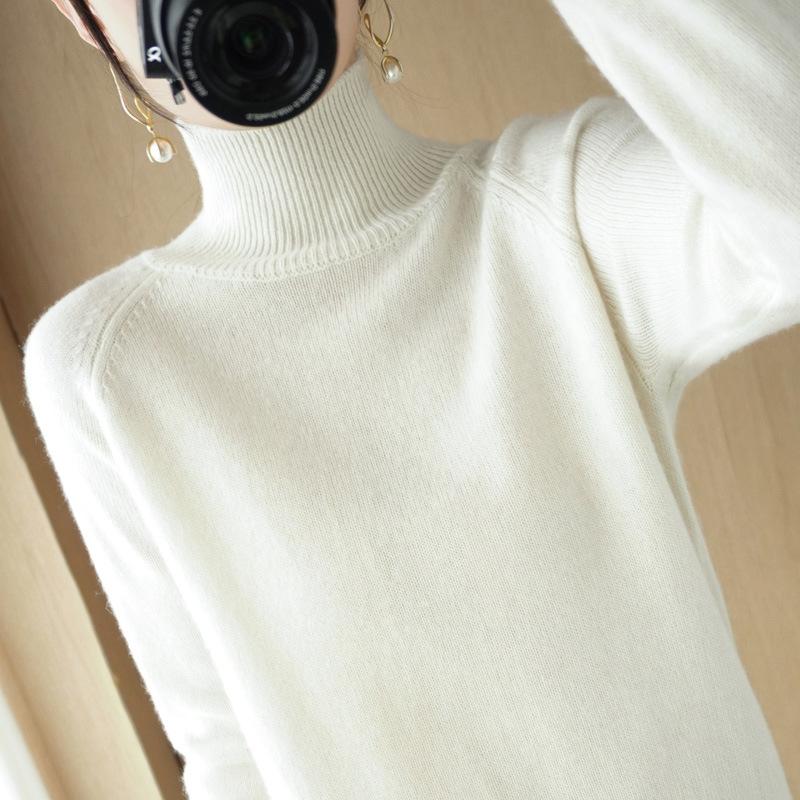 Dames Høst Vinter Koreansk Stil Løs Høy Hals Ensfarget Raglanermer Kort Pullover Strikket Baseplagg
