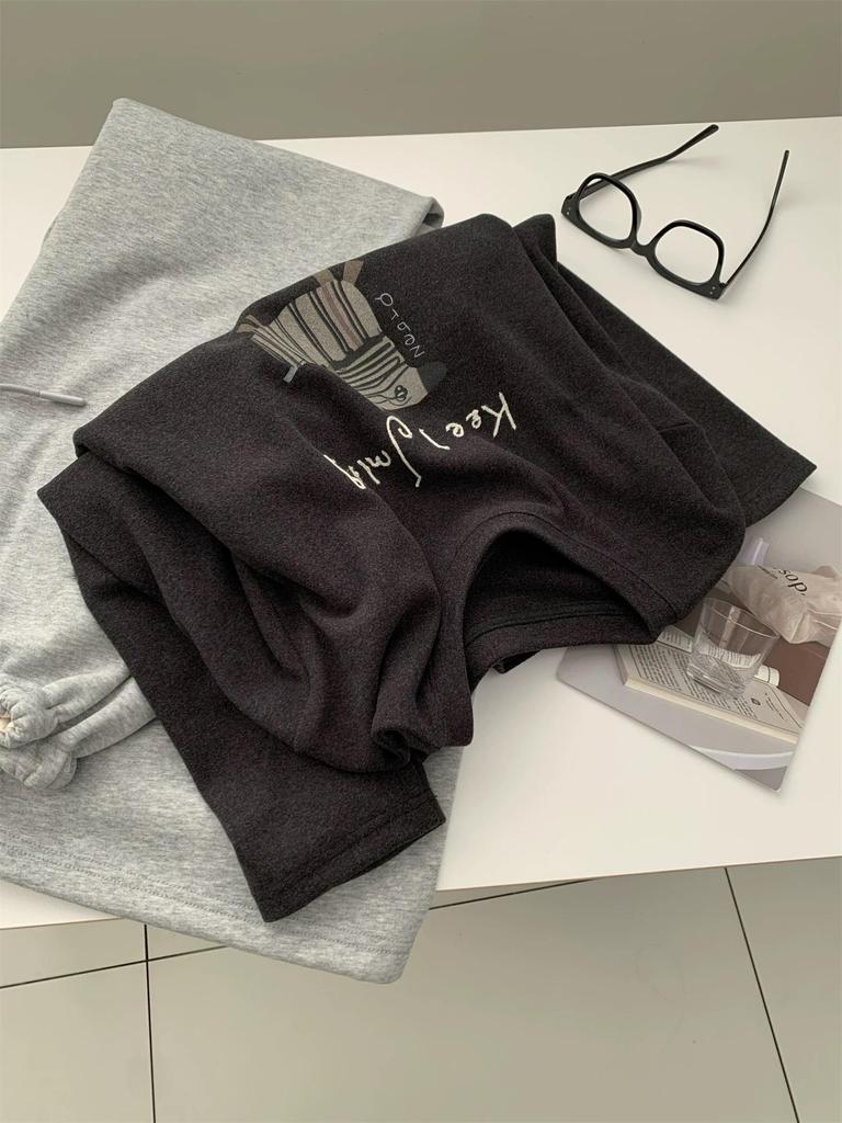 Women's Plus Size Dark Grey Little Horse Print Velvet T-Shirt - Warm Brushed Base Layer for Autumn/Winter