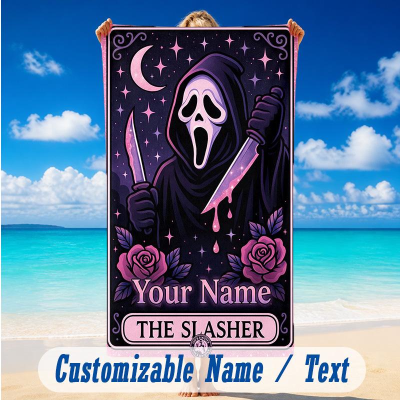Beach Towel Custom Name Text, Quick Dry Large Towel For Beach HomeScream Ghostface