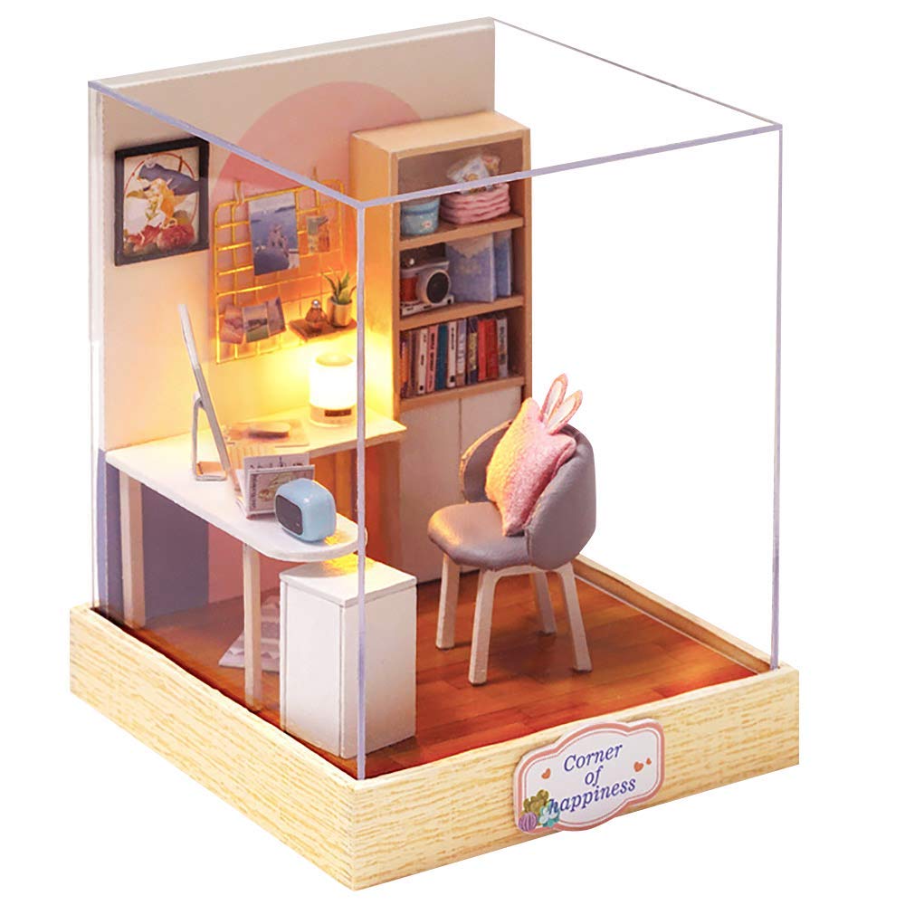 Moin Moin Scale Dollhouse Miniature DIY Kit Set Bunny House Collection for Beginners Pink Two Sizes Available LED Light Acrylic Case Included Your Own