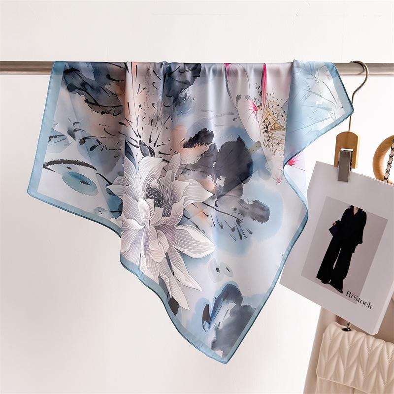 Korean Version 70Cm Small Square Scarf Imitation Silk Scarf Headscarf Spring And Summer Printed Scarf Scarf Professional Versatile Scarf