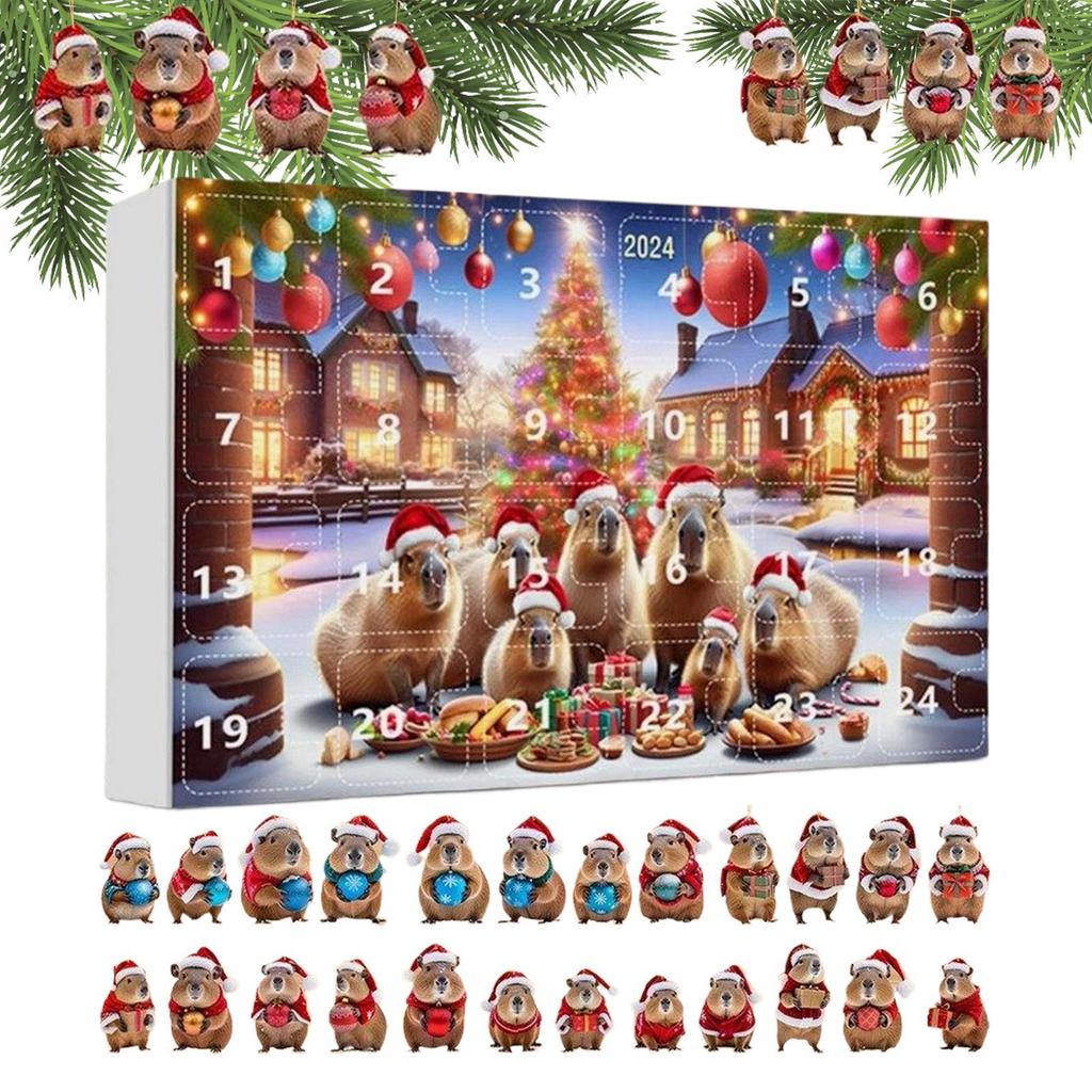 Capybara Advents-Weihnachten 24 Tage 3D Acryl Dekoration Weihnachtsbaum Capybara Ornament 2026 Countdown Kalender für Zuhause Auto Wand