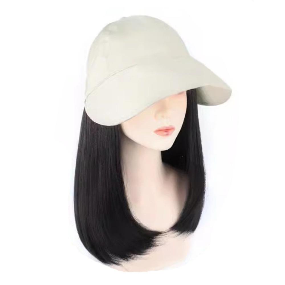 Bucket Hat Fisherman Hat with Wig Wide Brim Short Straight Hair Simple Women Sun Cap Wig  Travel