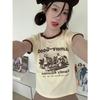 Women's Crew Neck Short Sleeve Slim Fit Letter Print Cropped Tee Casual Top