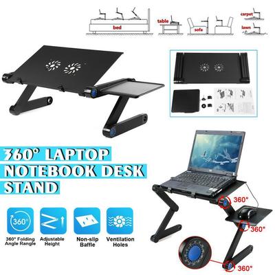 Portable Folding Laptop Base Stand Adjustable Desk Computer Bedside Table Tray For Sofa Bed Couch Black Furniture