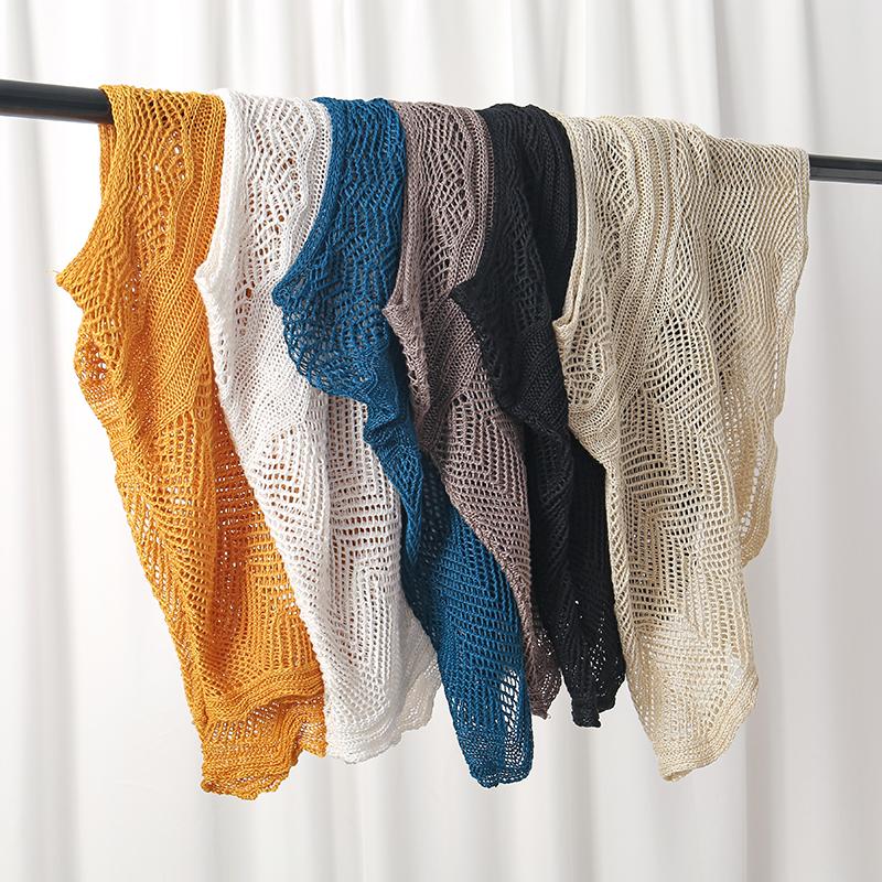 Autumn Pullover Scarf Solid Color Knitted Cotton Shawls Korean Simple Hollow Design Fashion Versatile Warm Scarves