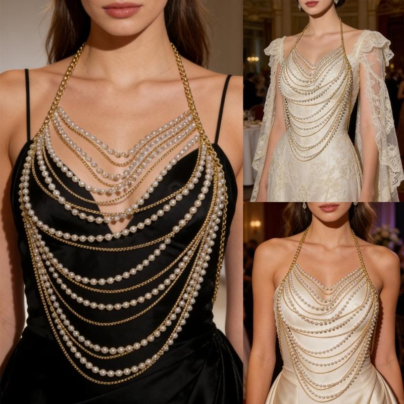 Bohemian Body Chain Bra Pearls Bikinis Chest Chain Raves Nightclub Body Accessories Jewelry Gifts for Women Girls