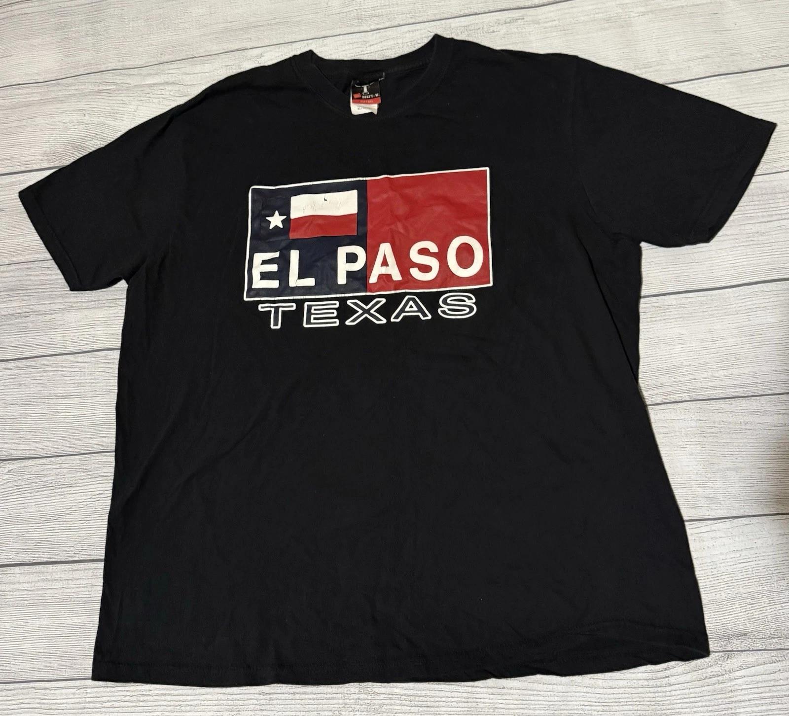 El Paso Texas Flag Graphic T Shirt Size XL Hanes Black Extra Large 2XL