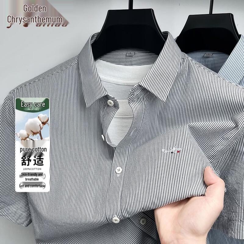 

Men s Pure Cotton Striped Embroidered Short-Sleeve Shirt XL