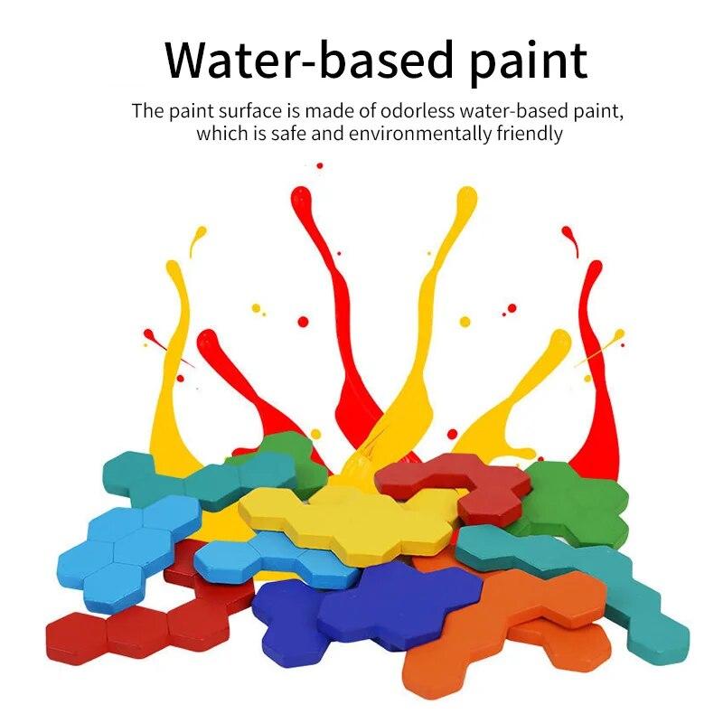 3D Hexagonal Wooden Puzzles Educational Toys For Children Kids Preschool Tangram Board Brain Test Game Montessori Toys Gifts