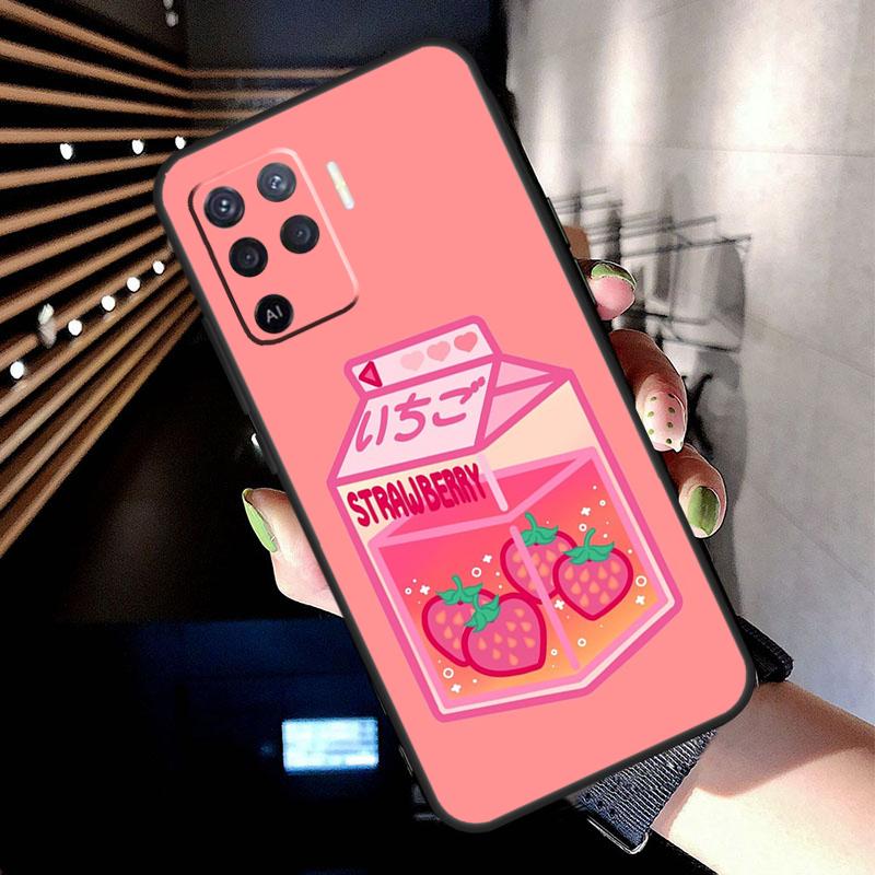 Cute Strawberry Milk Box Case For Oppo A78 A98 A18 A38 A58 A60 A80 A40 A77 A57 A17 A74 A54 A94 A96 A76 A16 A15 A5 Pro