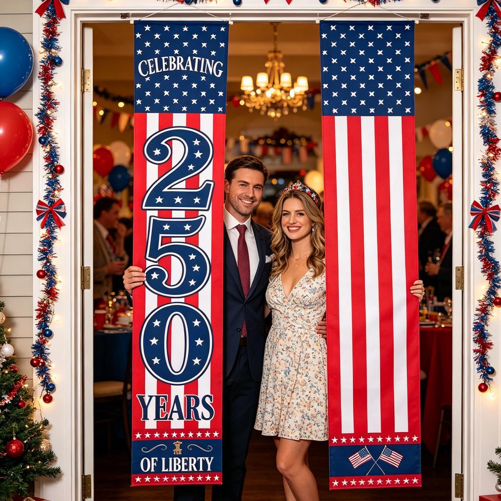 Vertical Independence Day Banner 250 Years of Liberty Outdoor Indoor Hanging Decoration for Patriotic Celebrations and Events