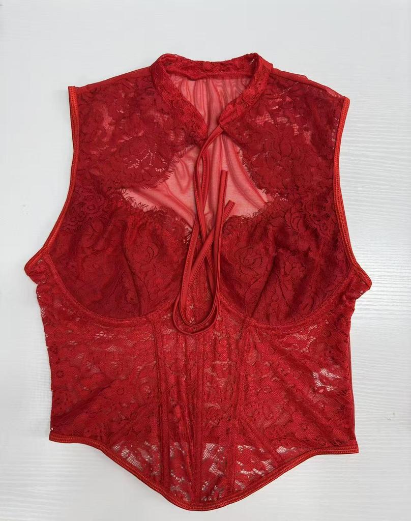 European Sexy Lace See-through Mesh Bustier Top
