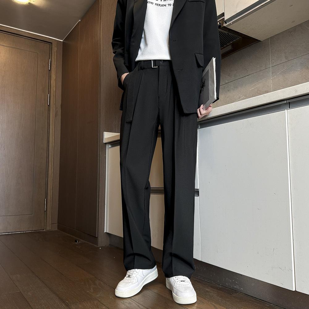 Autumn and Summer Pants Men's Straight-leg Pants Loose Pants Boys' Black Casual High-end Drooping Suit Pants Thin Men